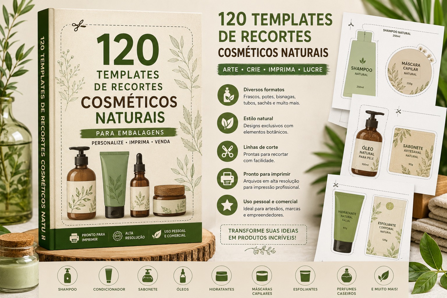 120 Templates de Recortes Cosméticos Naturais